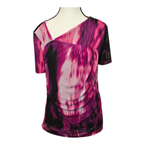 Calvin Klein Tops - Calvin Klein Blouse Womens Small Asymmetrical Neck Ruched Abstract Colorful NWT